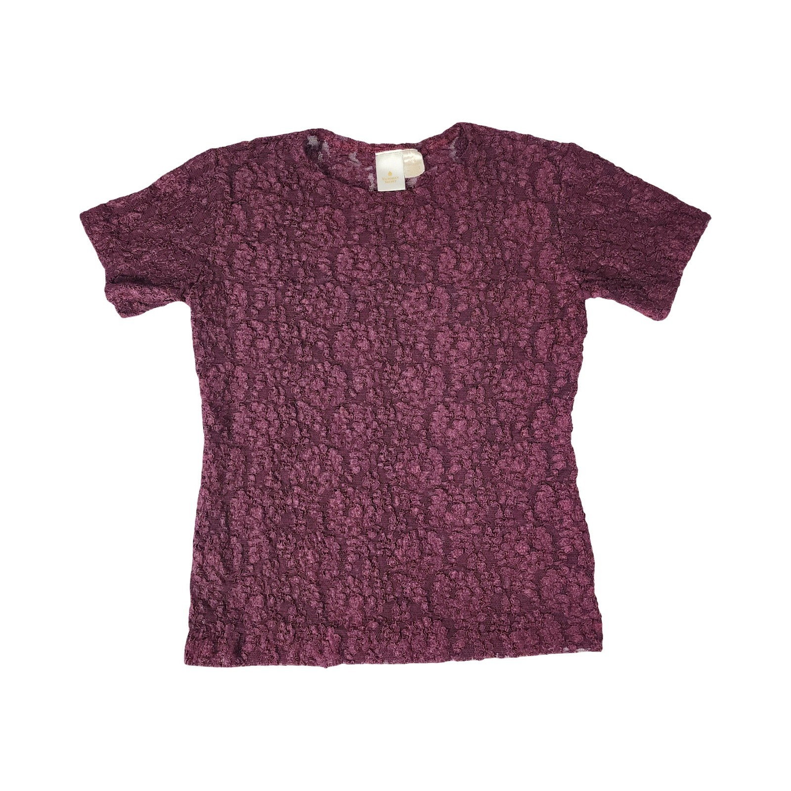 Vintage Victorias Secret Gold Label Popcorn Mesh Lace Top Plum Purple Womens M