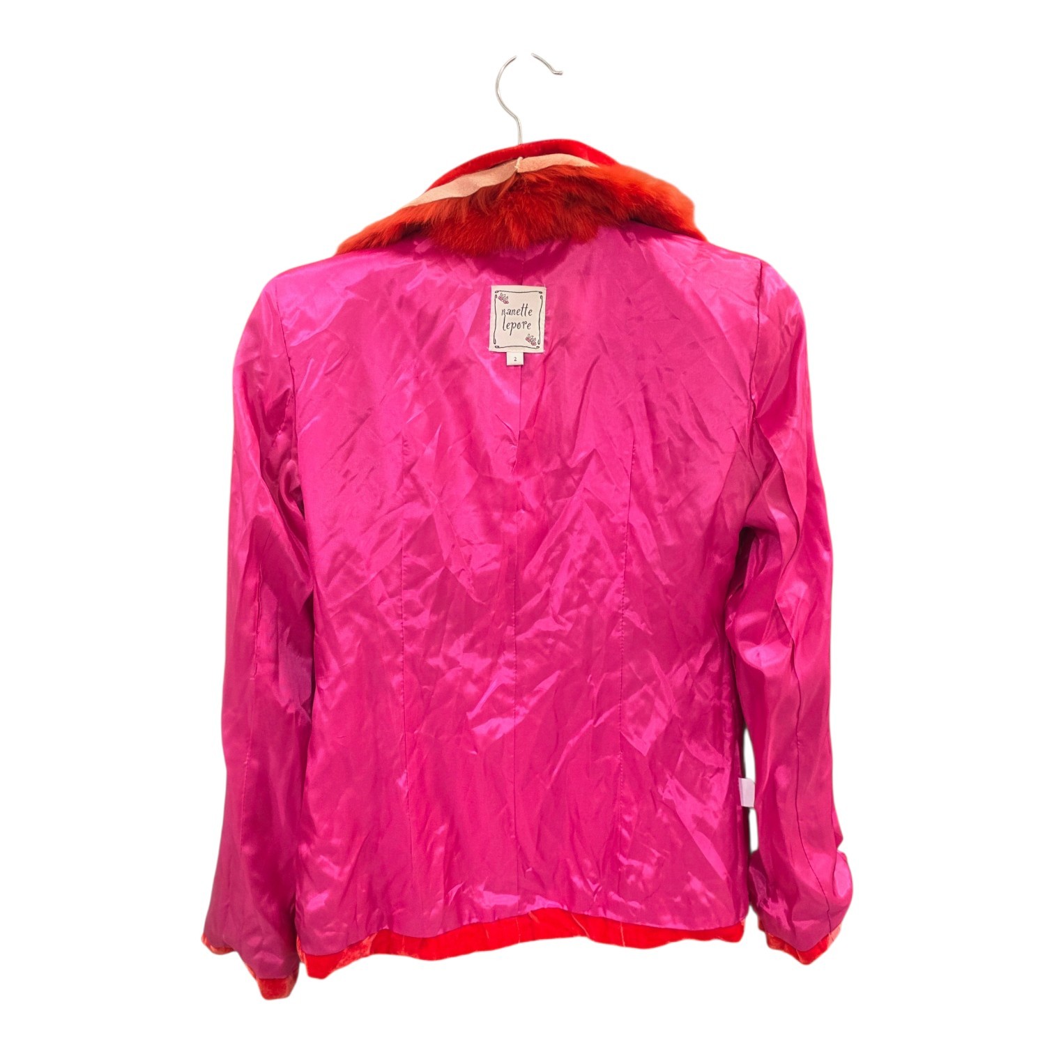 Nanette Lepore Red Velvet Jacket 2 Silk Blend Removable Rabbit Fur Collar Y2K