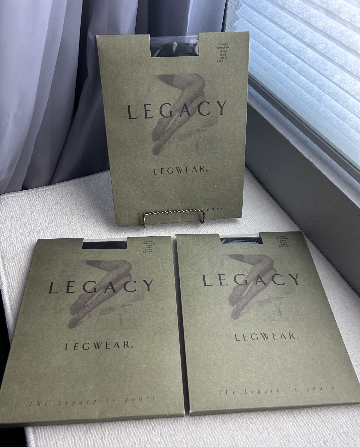 Legacy Lot of 3 Opaque Control Top Tights Small – 2 Black 1 Brown NOS Sealed