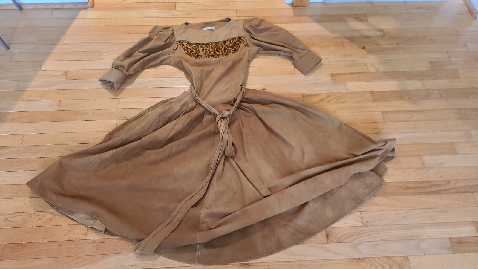 Vintage KAREN ALEXANDER brown beaded fringe discolored Maxi Dress Buttons 6