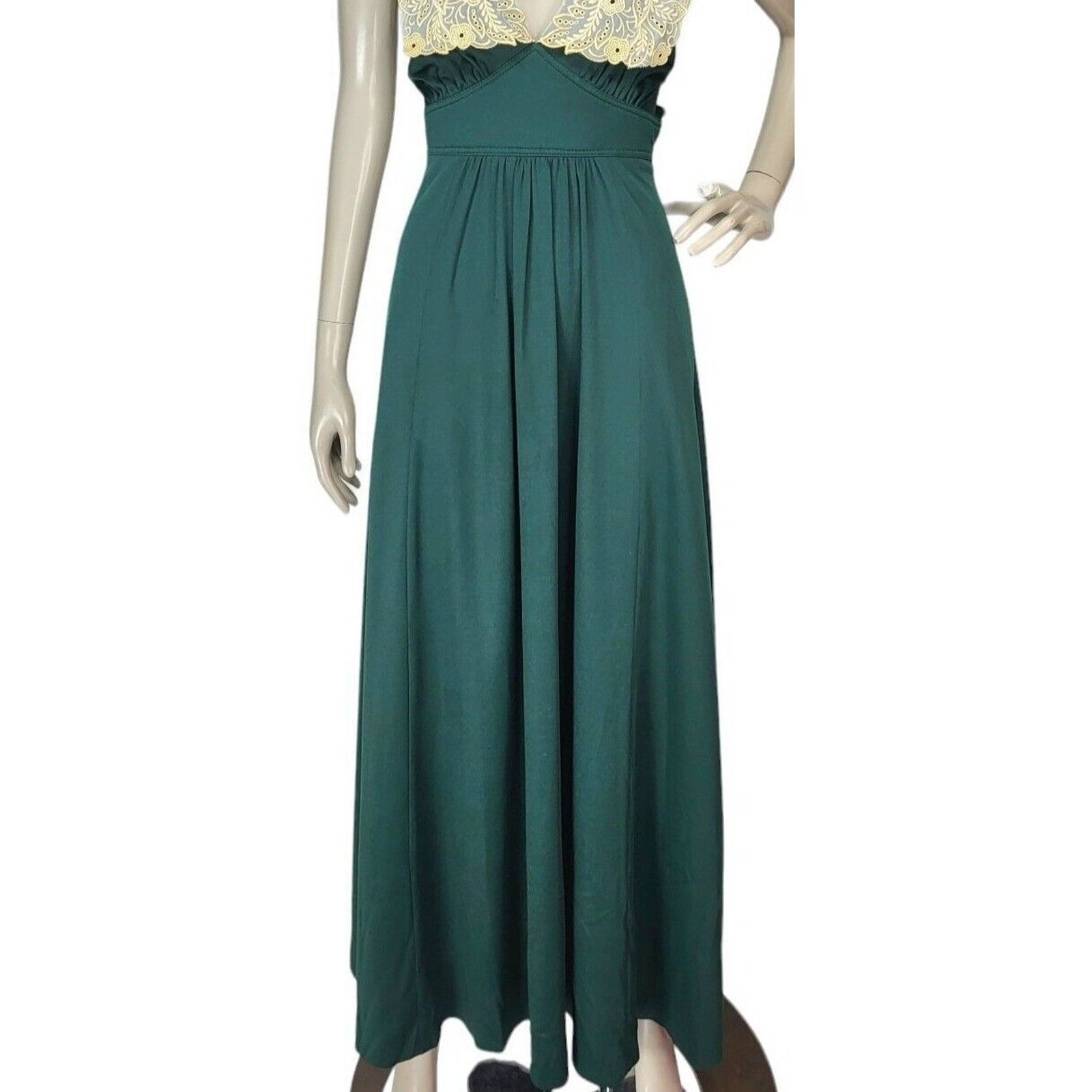 Vintage 70s Strappy Backless Lace Bust Sexy Hostess Prom Party Maxi Dress