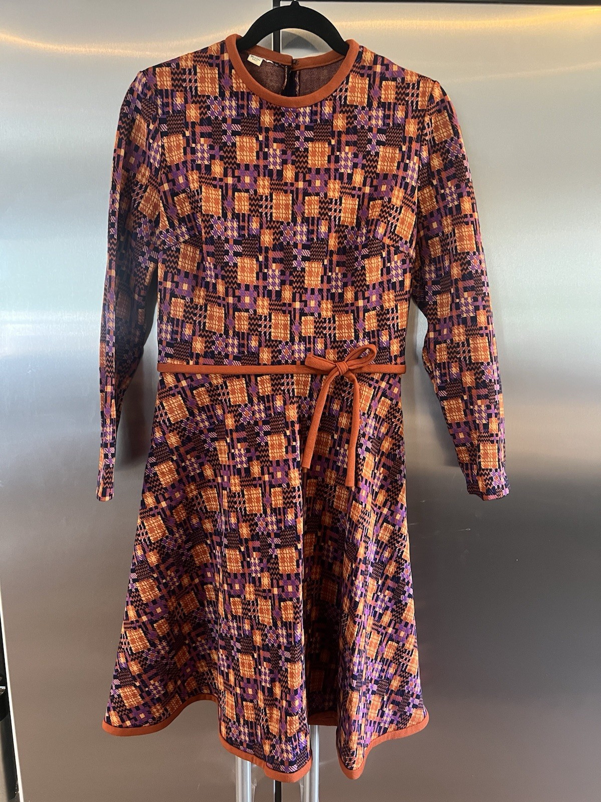 VTG 1960s Abstract Print Fit Flare Dress Bow Waist Detail Medium