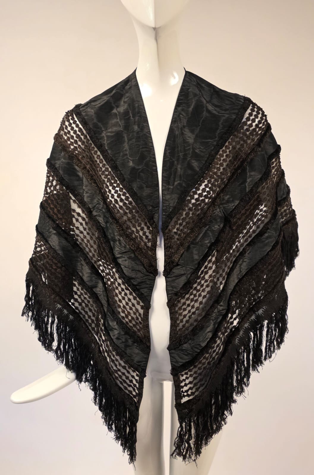 CIVIL WAR 1860’S BLACK WATERED SILK CAPE FOR DRESS W SILK FRINGE