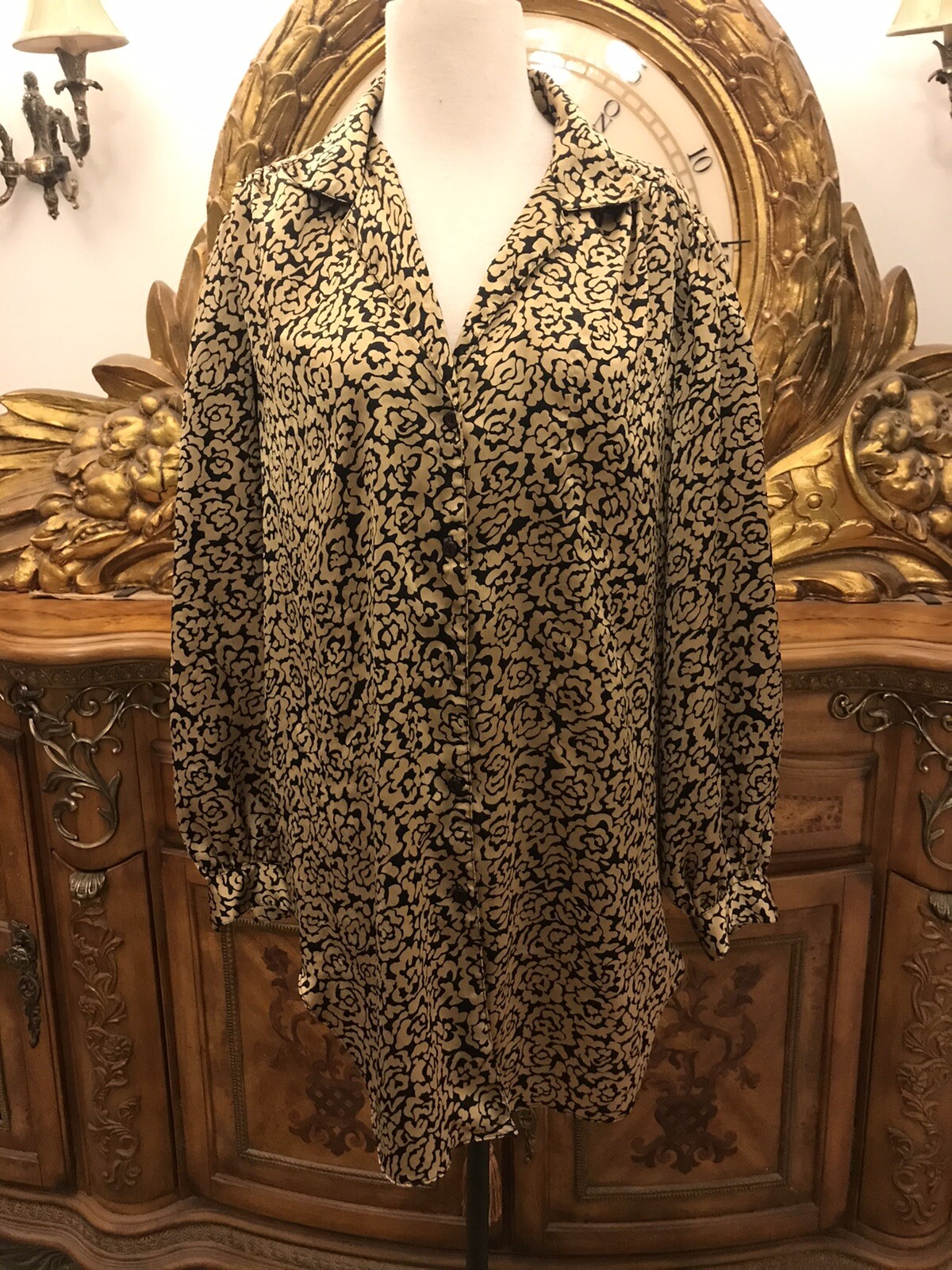 VTG Heritage Road Blouse BUST 47″ GOLD AND BLACK PLUS SIZE Shirt  B1.