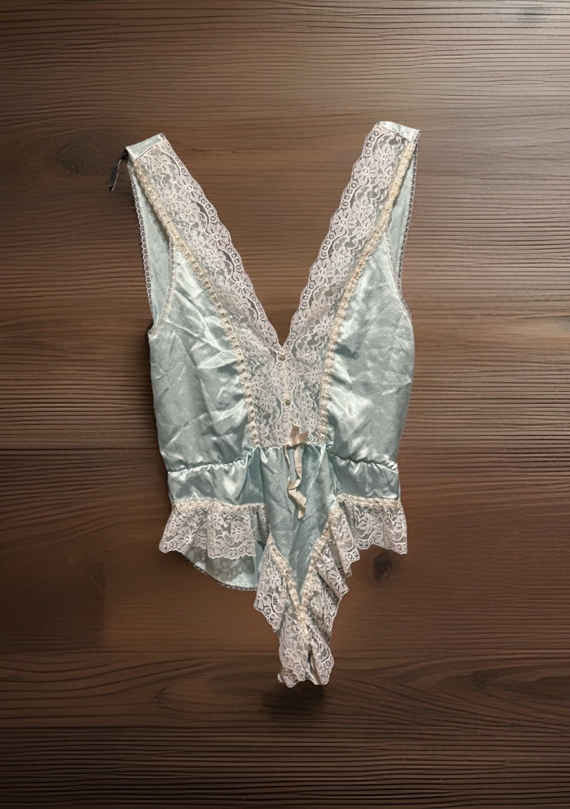 Nicole Icy Blue Lace & Liquid Satin Teddy Bodysuit Women’s Small Vintage 1980s