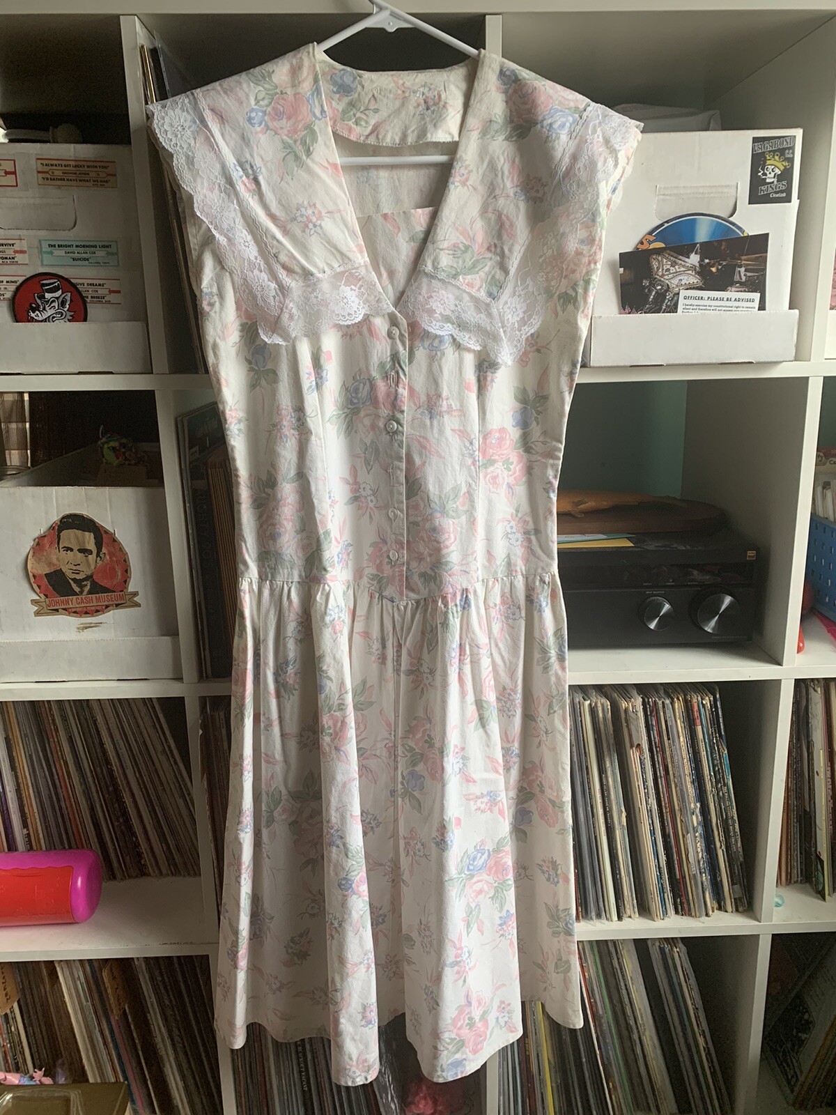 Vintage 80s Joni Blair? Floral V-Waist Cotton Sleeveless Sundress
