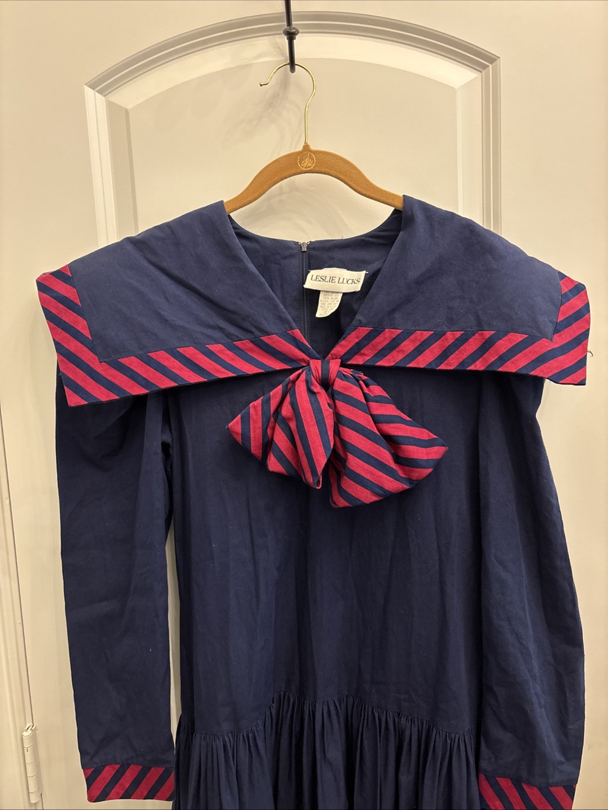 Leslie Lucks Vintage 80’s Dress Size 4. Blue Sailor Collar. Preowned
