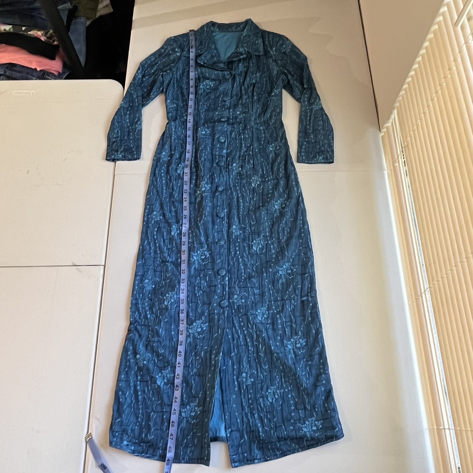 Vintage 1960s Dress Long Floral Womens Brocade Taffeta Nylon Appliqué XS/S