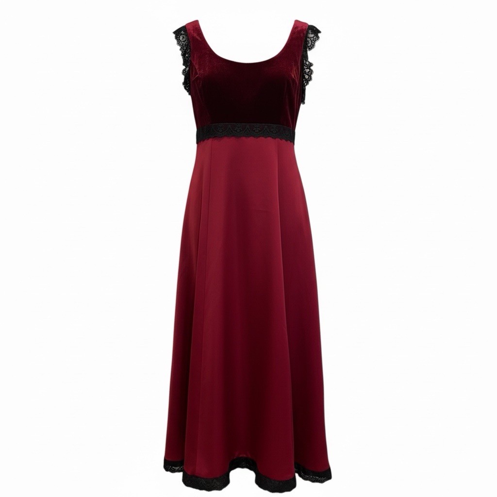 Vintage Burgundy Velvet Lace Trim Slip Dress Womens Size 6 Small