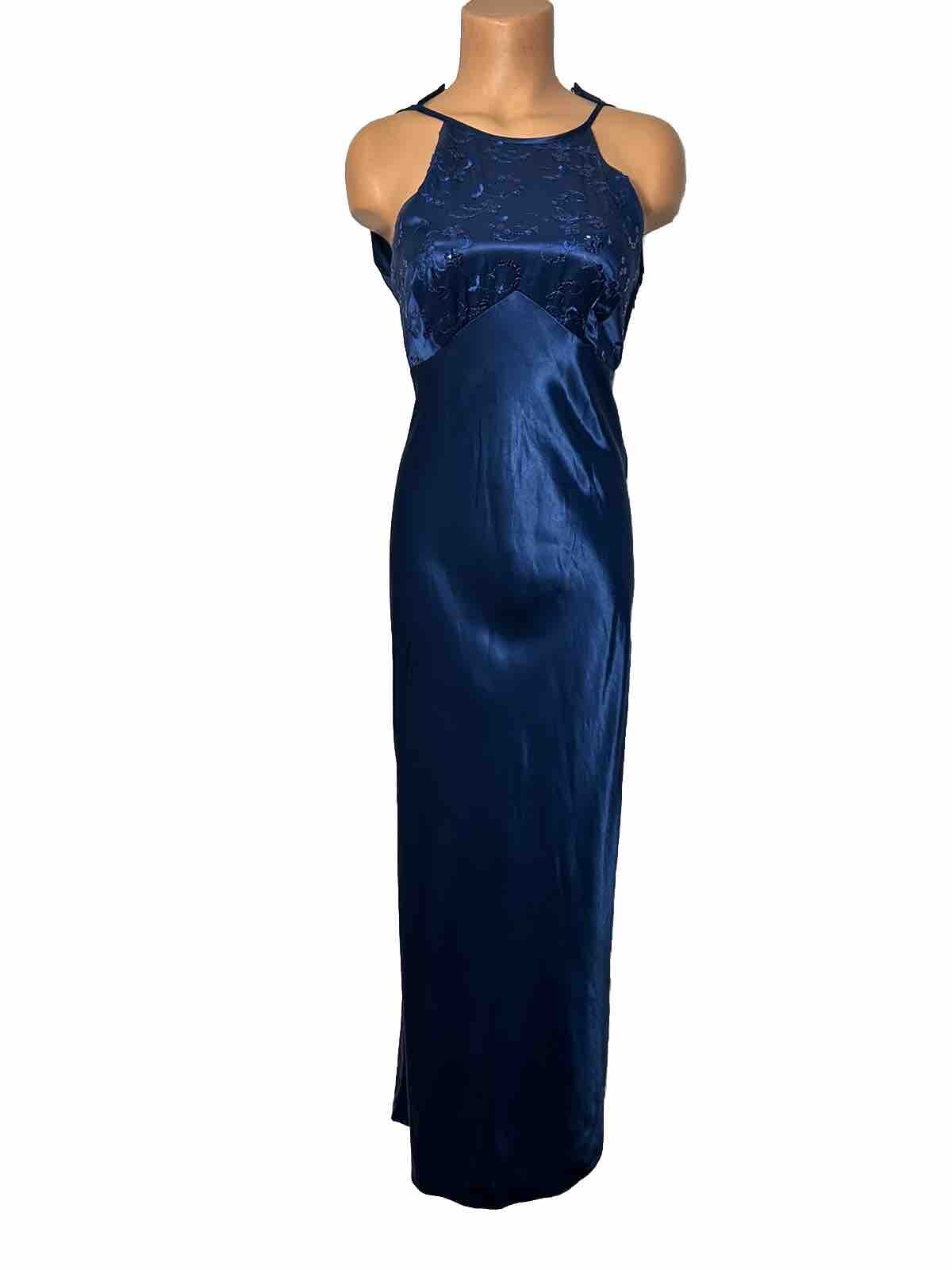 Vtg 90’s Y2K Zum Zum Shiny Blue Satin Dress Gown Maxi Prom Party Niki Livas 5/6