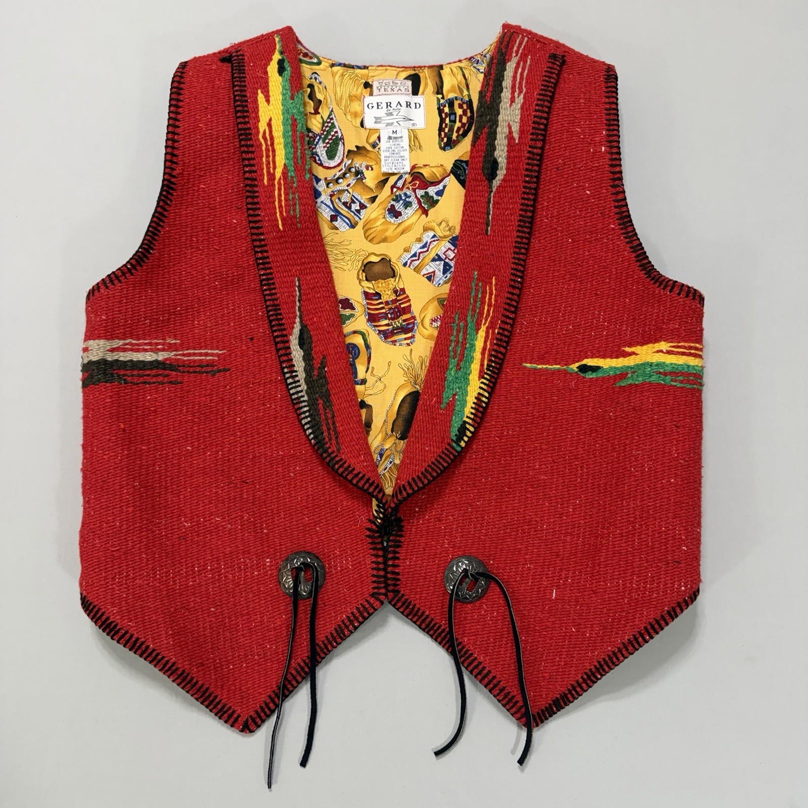 Gerard by PeGe Southwestern M Red Cowgirt Vest w/ Sterling Silver Conchas USA A+