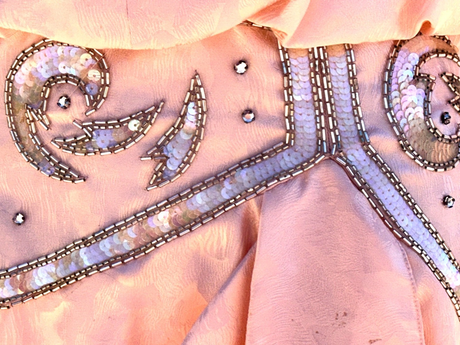 All Silk Vintage Dress by Spencer Jeremy 8 Pink Sequin Beaded Shoulder Pads 80s