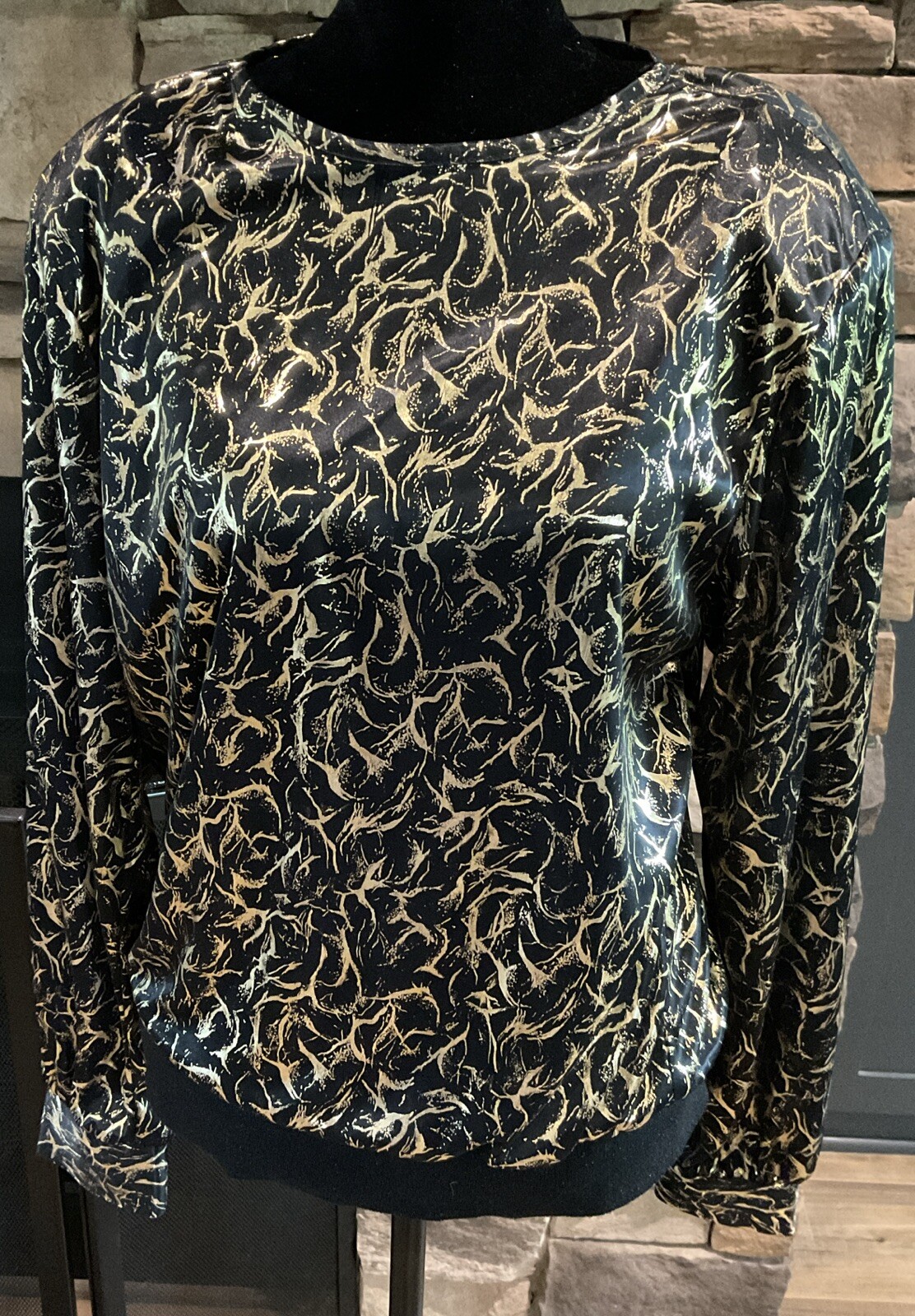 Lauren Lee Satiny Womens Size 14 Gold Metallic Foil Vintage Top