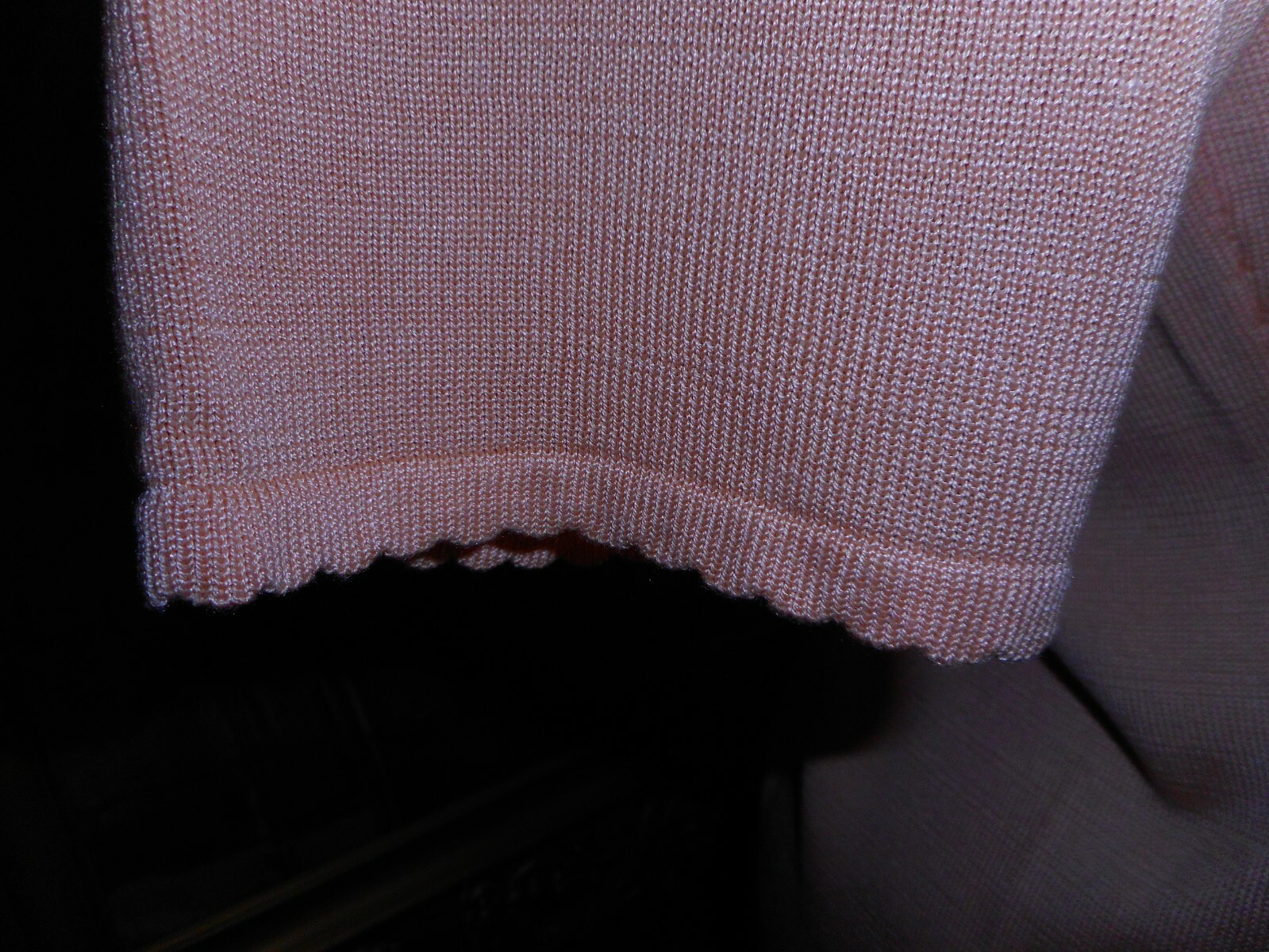 L Silk Knit Top s/s V-neck Dusky Peach Pink Beige & Vtg Round Silk Scarf