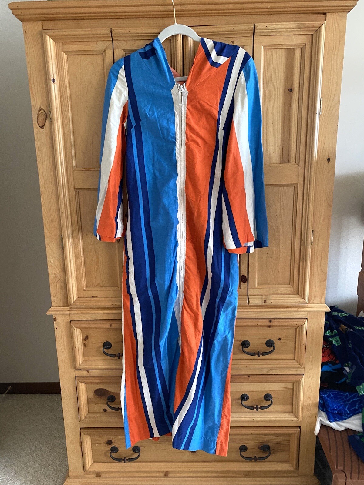 Vintage Junior House 70s Hippie Zip Gown Robe Lounger House Dress Stripes