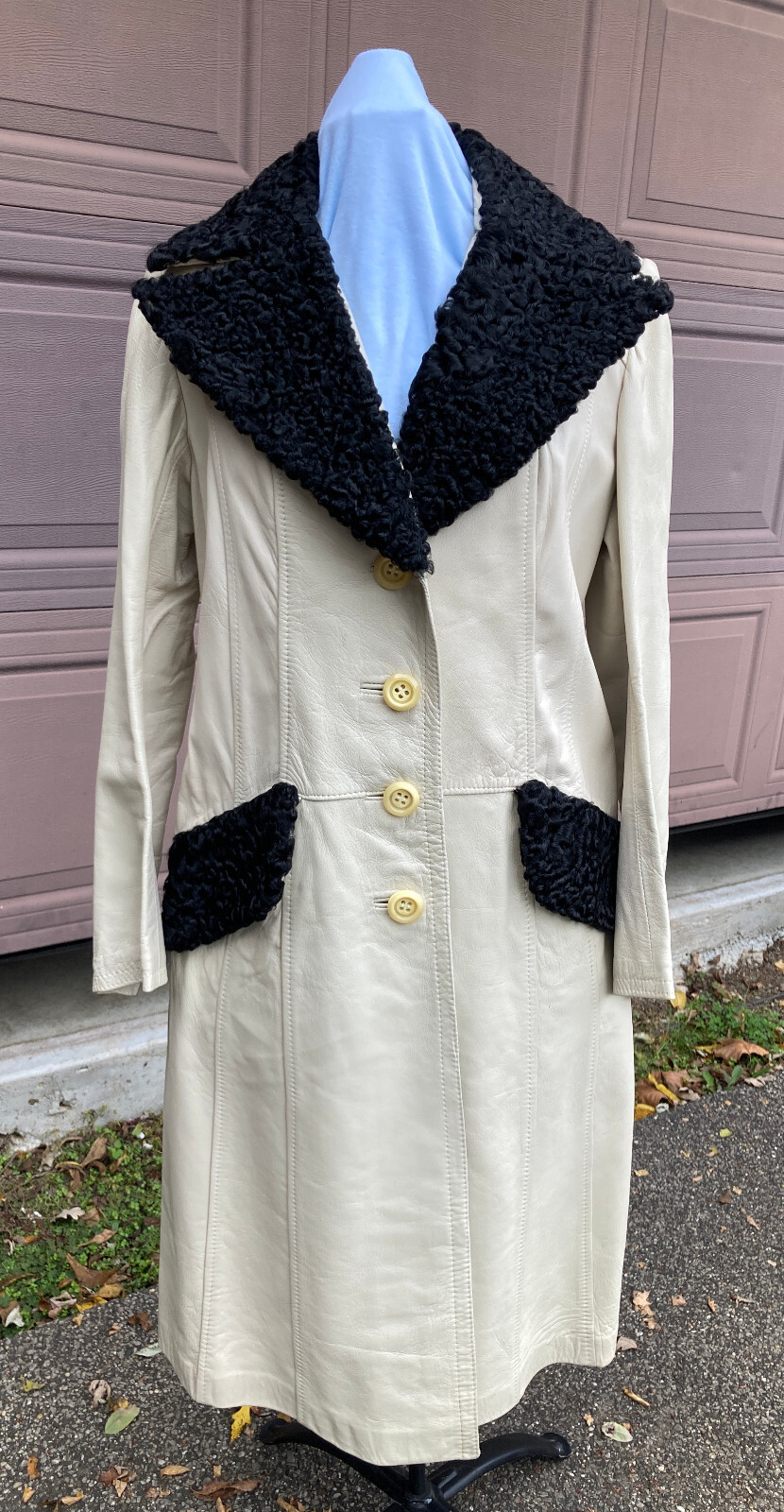 Leda Spain Gropper leather coat long curly fur vintage imperfect cream sz 12