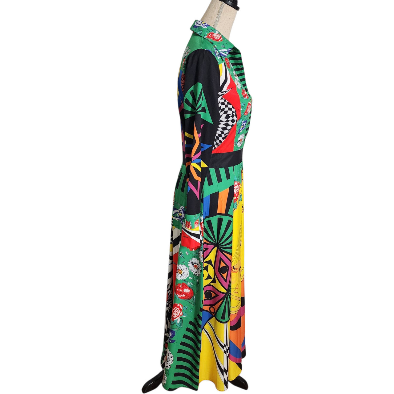 Vintage Style Elaine Five Graphic Maxi Shirt Dress Multicolor Optical Illusio…