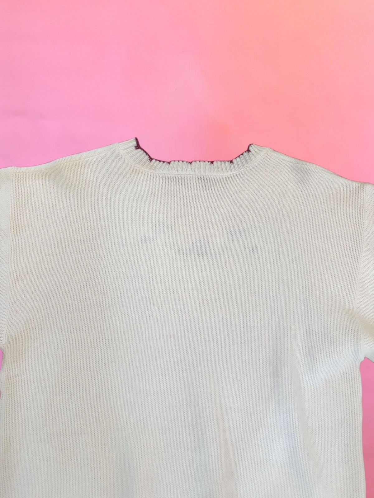 Vintage 1970s Nan Dorsey Cream Acrylic Knit Sweater Flower Embroidery – Medium
