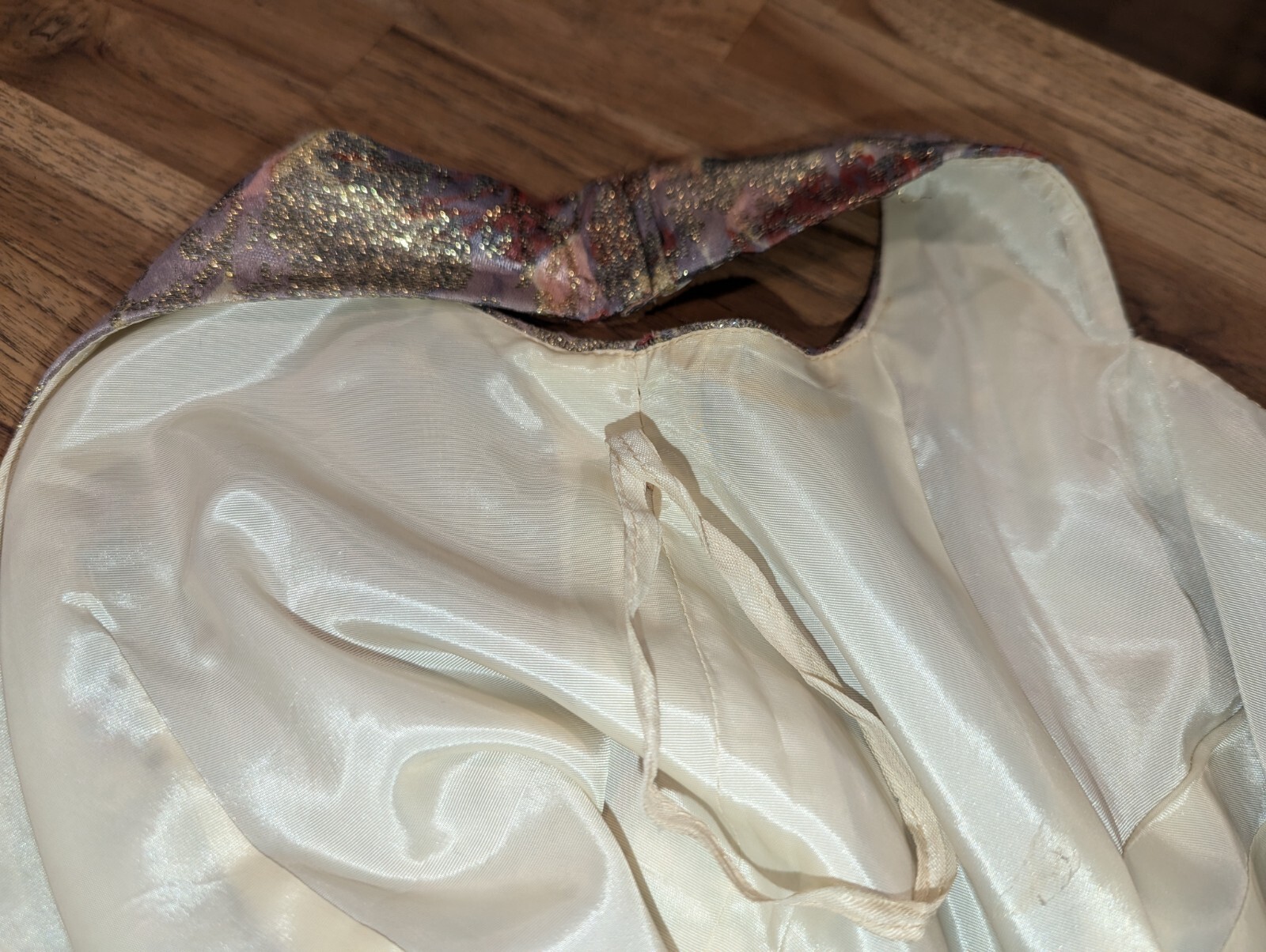 Vtg Lilli Diamond Long Dress Gown Gold Brocade Floral Bombshell VLV TO Sz M/L