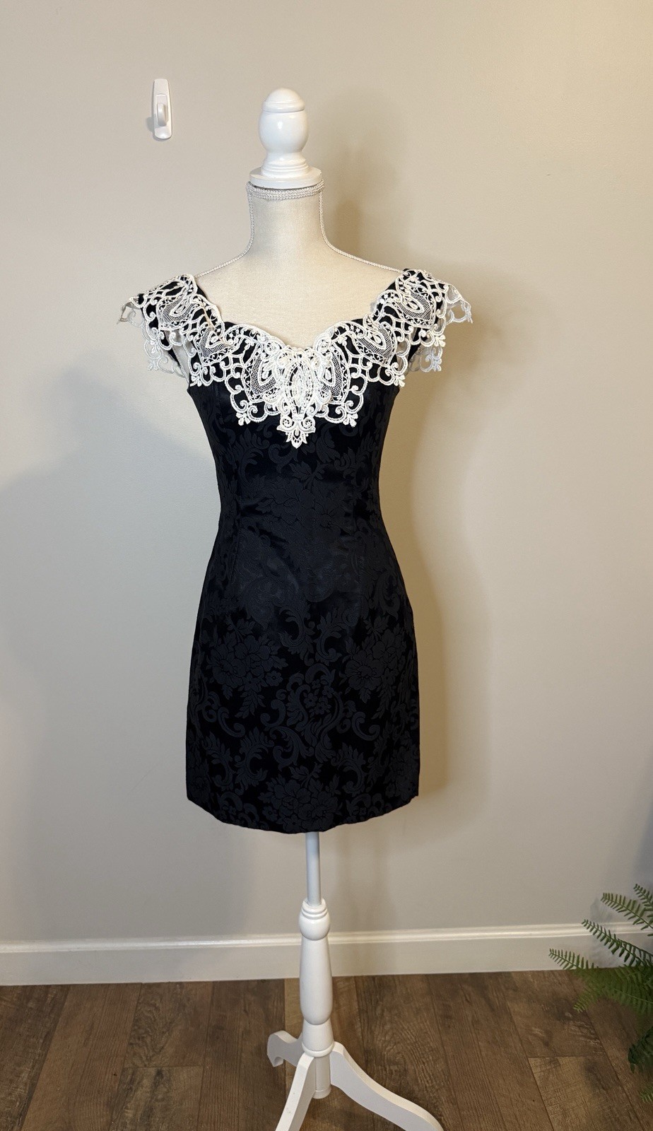NWT Gunne Sax Dress VTG Black Short Jacquard Flower Lace Cocktail SZ 5/6