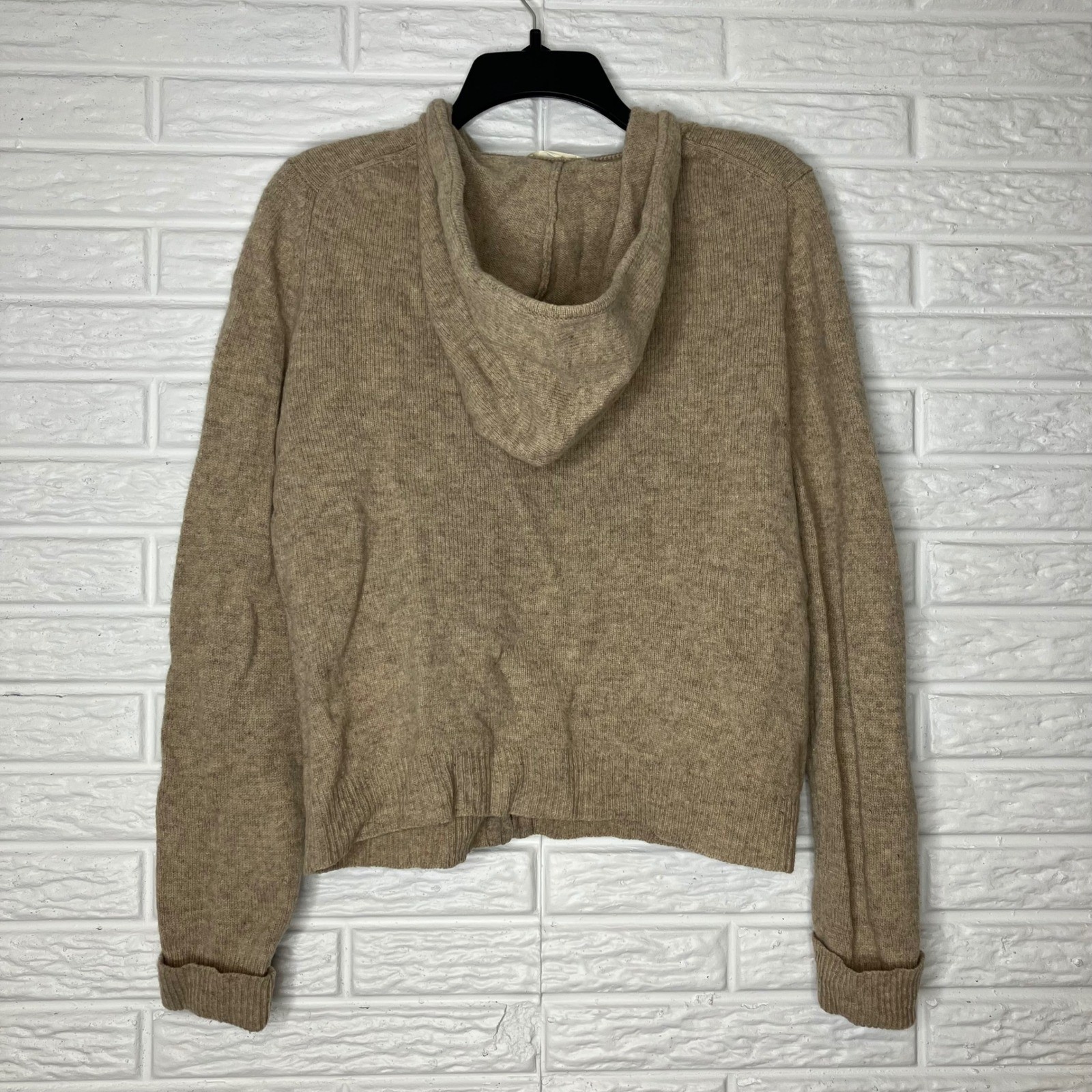 Old navy 100% lambs wool full zip jacket with hood tan brown womens size large