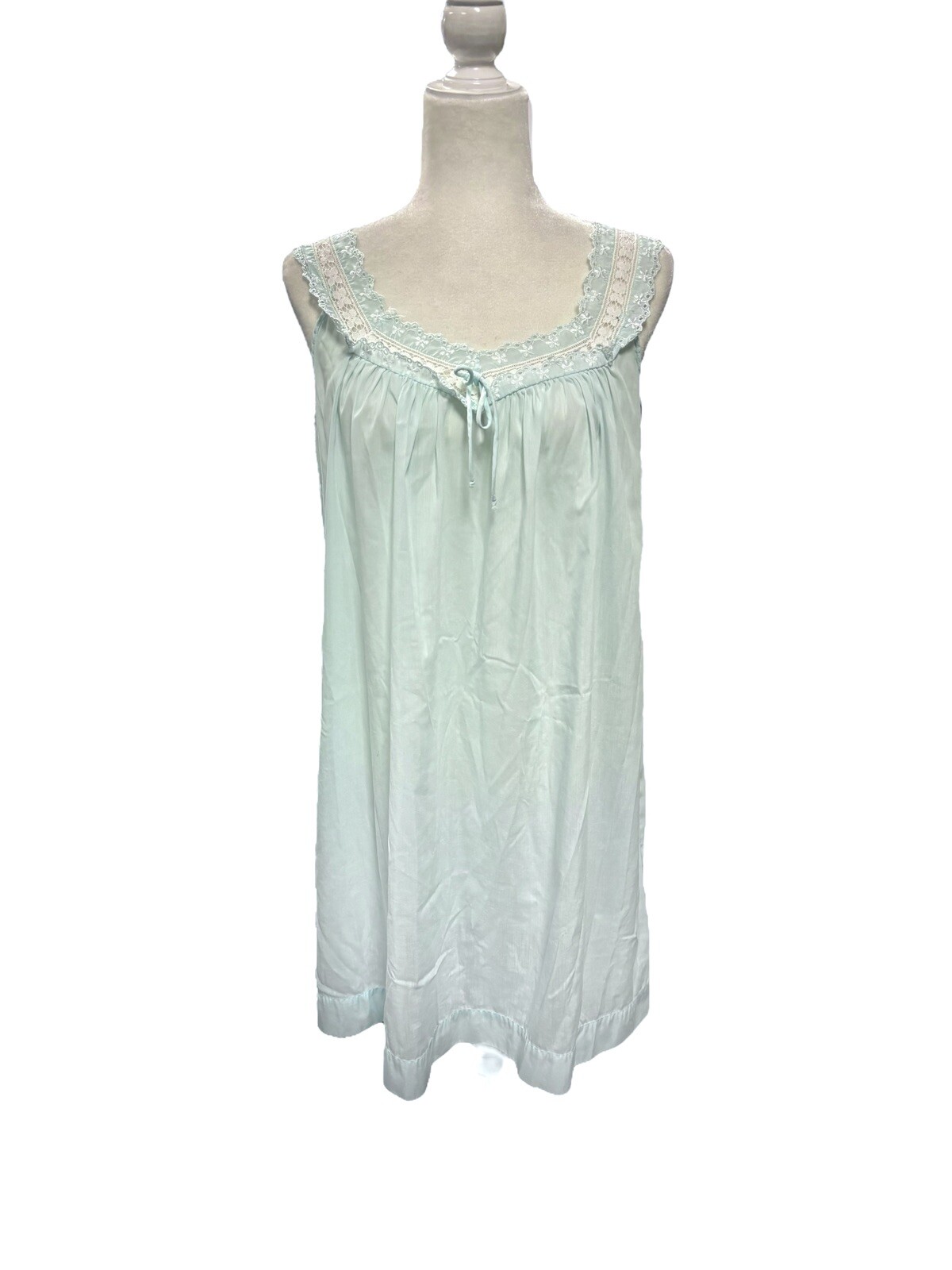 Vtg Komar Nightgown Mint Green Blue Lace Cotton Poly Sheer Cottagecore Sz. M
