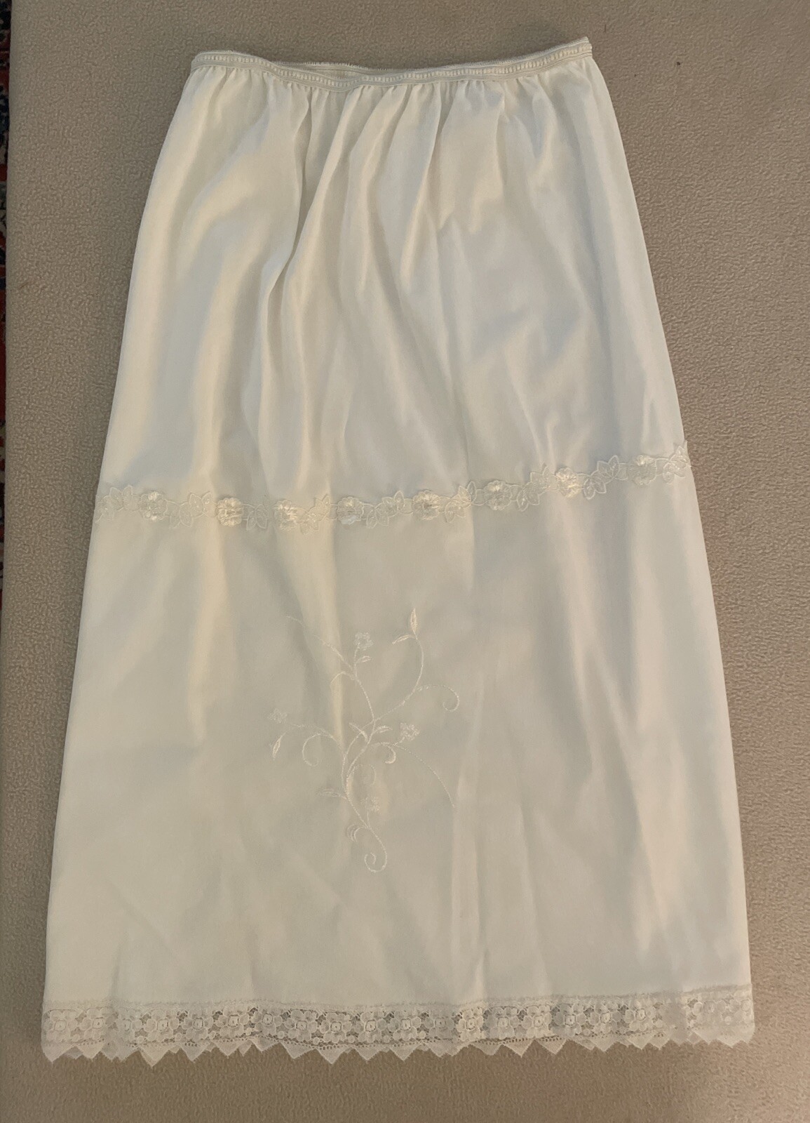 Vintage 100% Nylon 1960’s 1/2 Slip White Lace 25” long