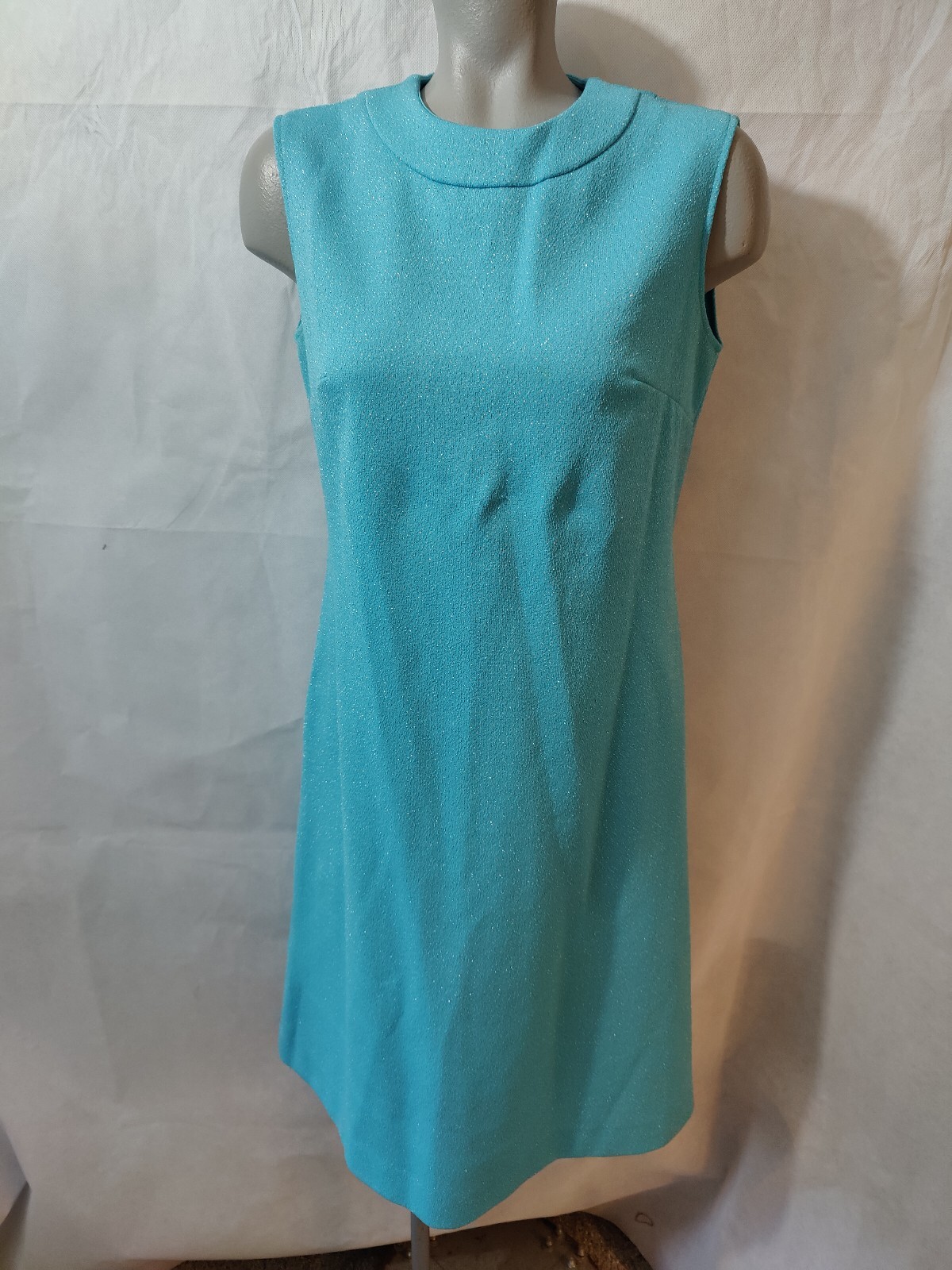 Vintage 1960s Puritan Forever Young Turquoise Silver Metallic Dress Size S