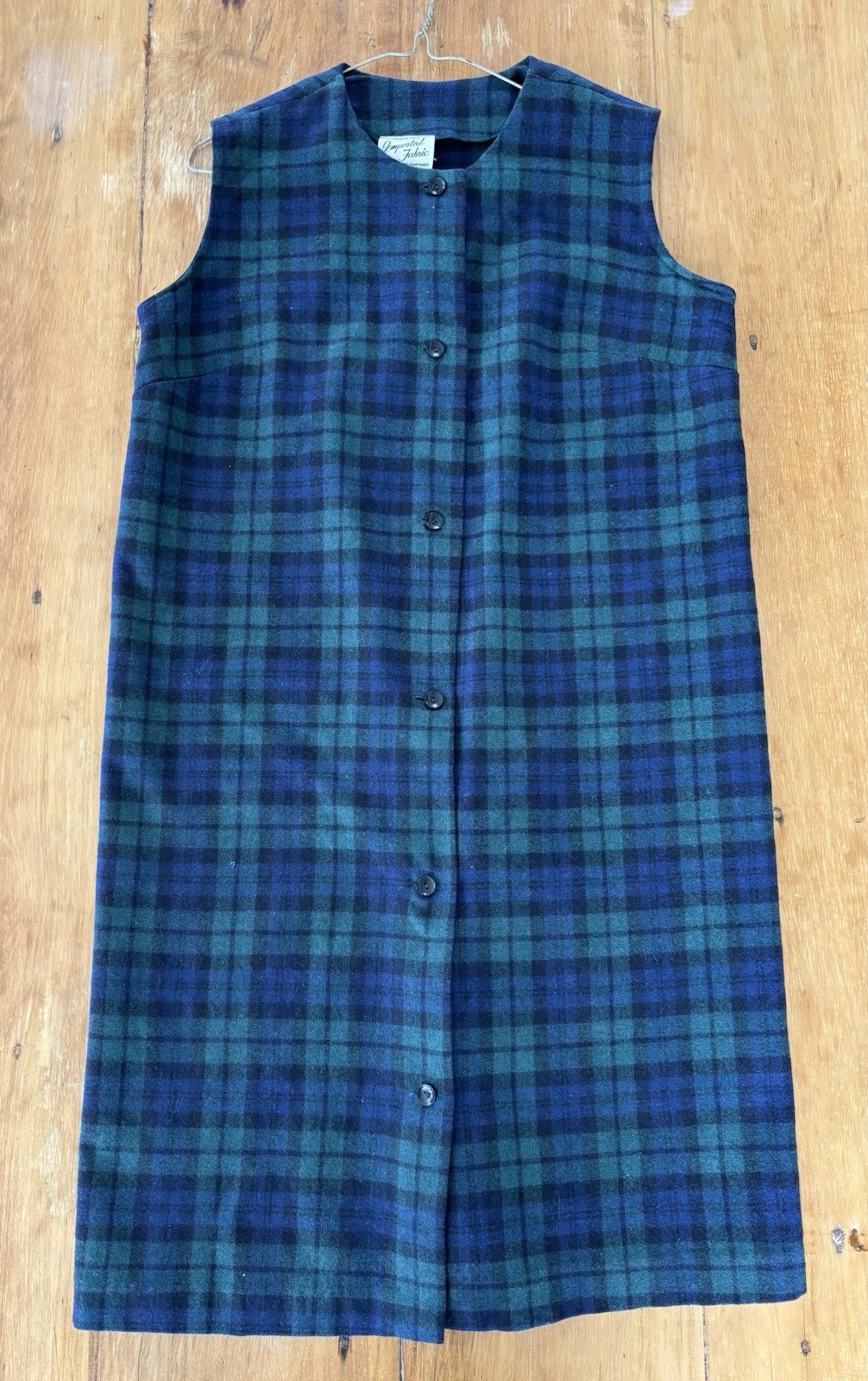 Vintage Women’s Shift Dress Black watch Blue Green Tartan Imported Wool Italy