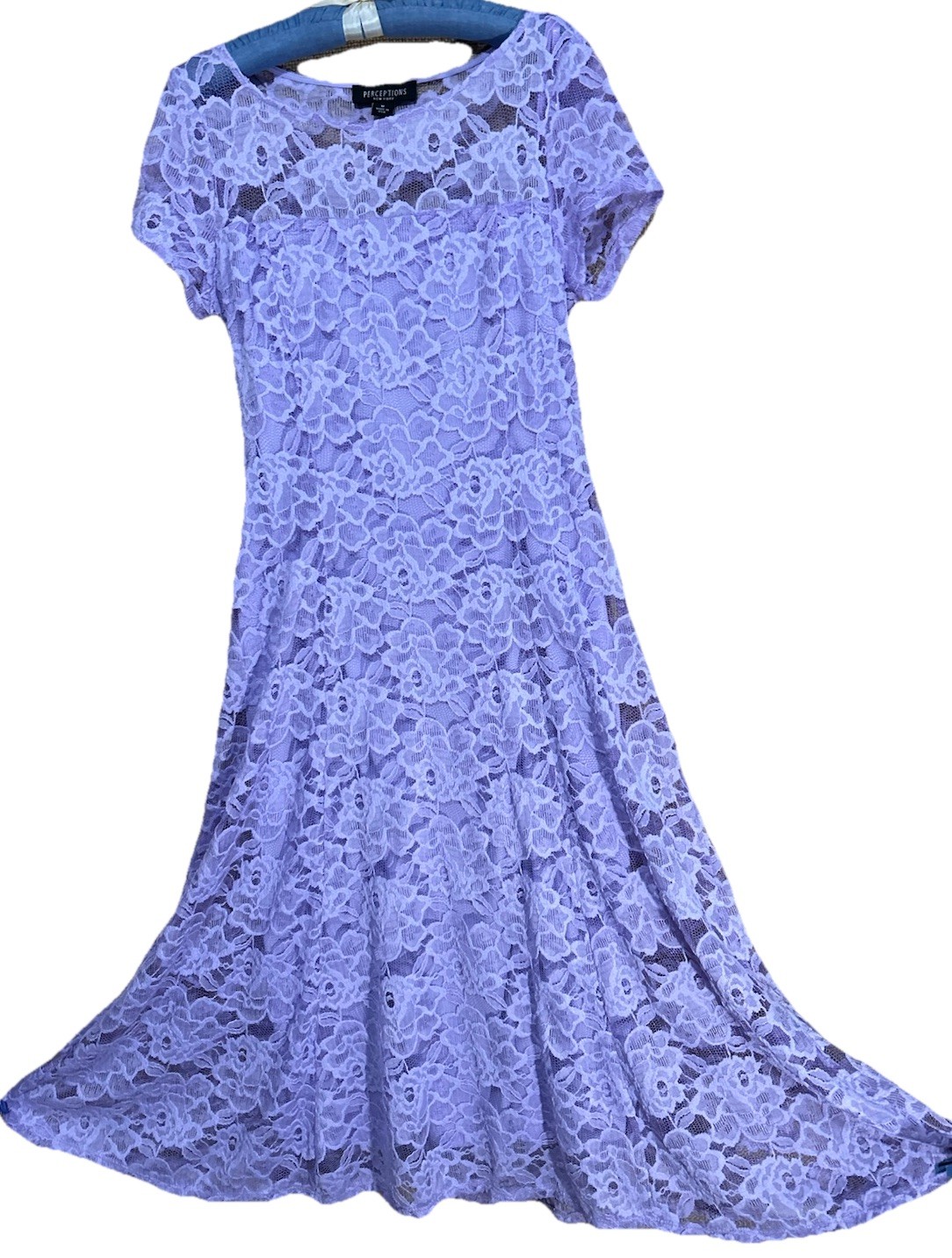 Perceptions Dress M Lavender Lace Overlay Fairycore Whimsical Easter Midi Frock