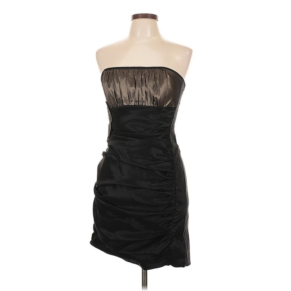 VTG Y2K Jessica McClintock Ruched Empire Waist Black Brown Strapless Dress Sz12