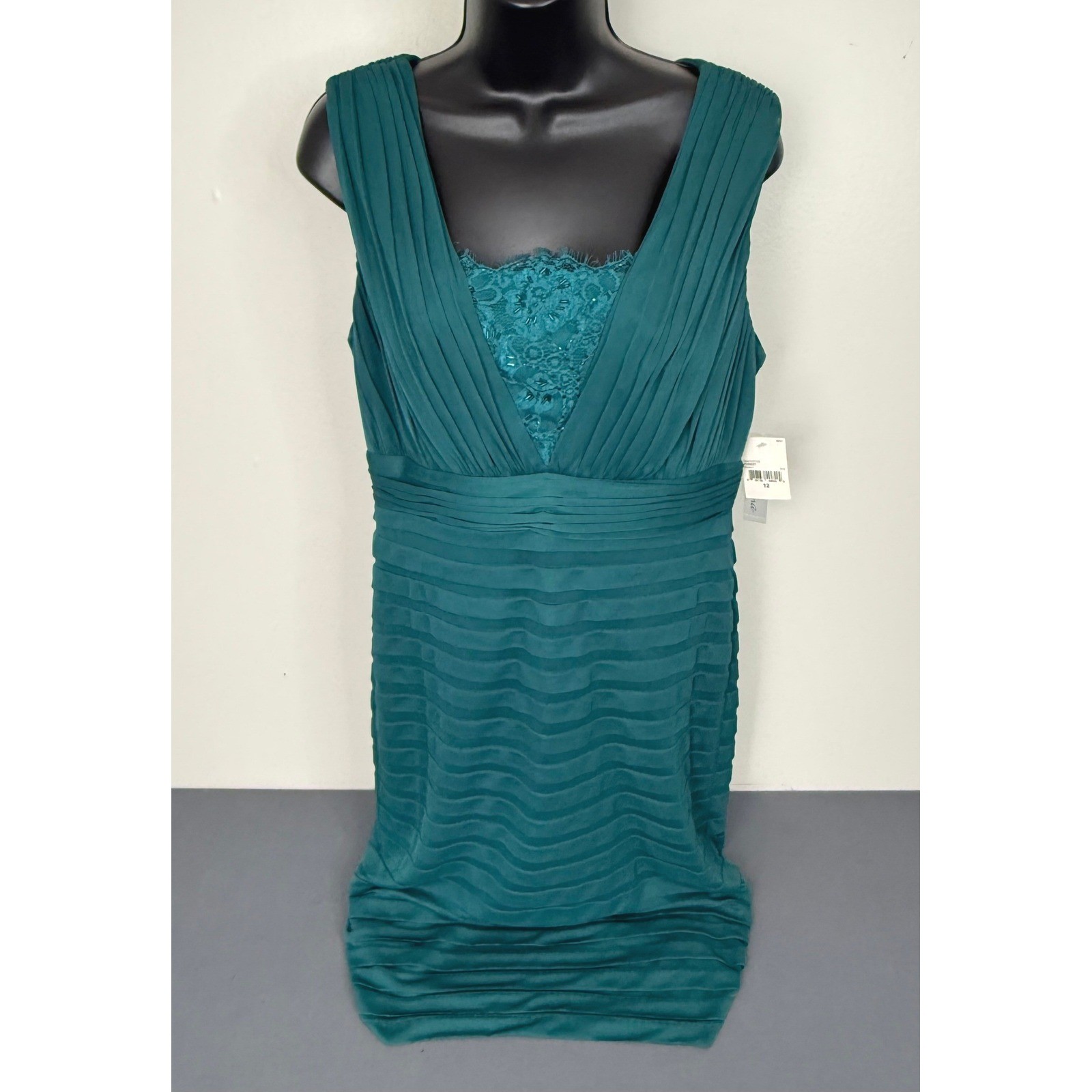Liliana Women’s Lace Pleated Midi Sheath Dress in Forest Size 12 NWT Retro 90s