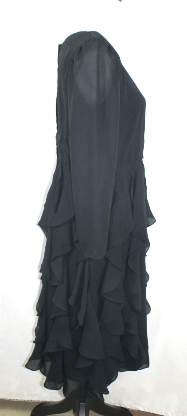 Claralura Originals Black Cocktail Dress 12 Midi Tiered Ruffles Gothic Wednesday