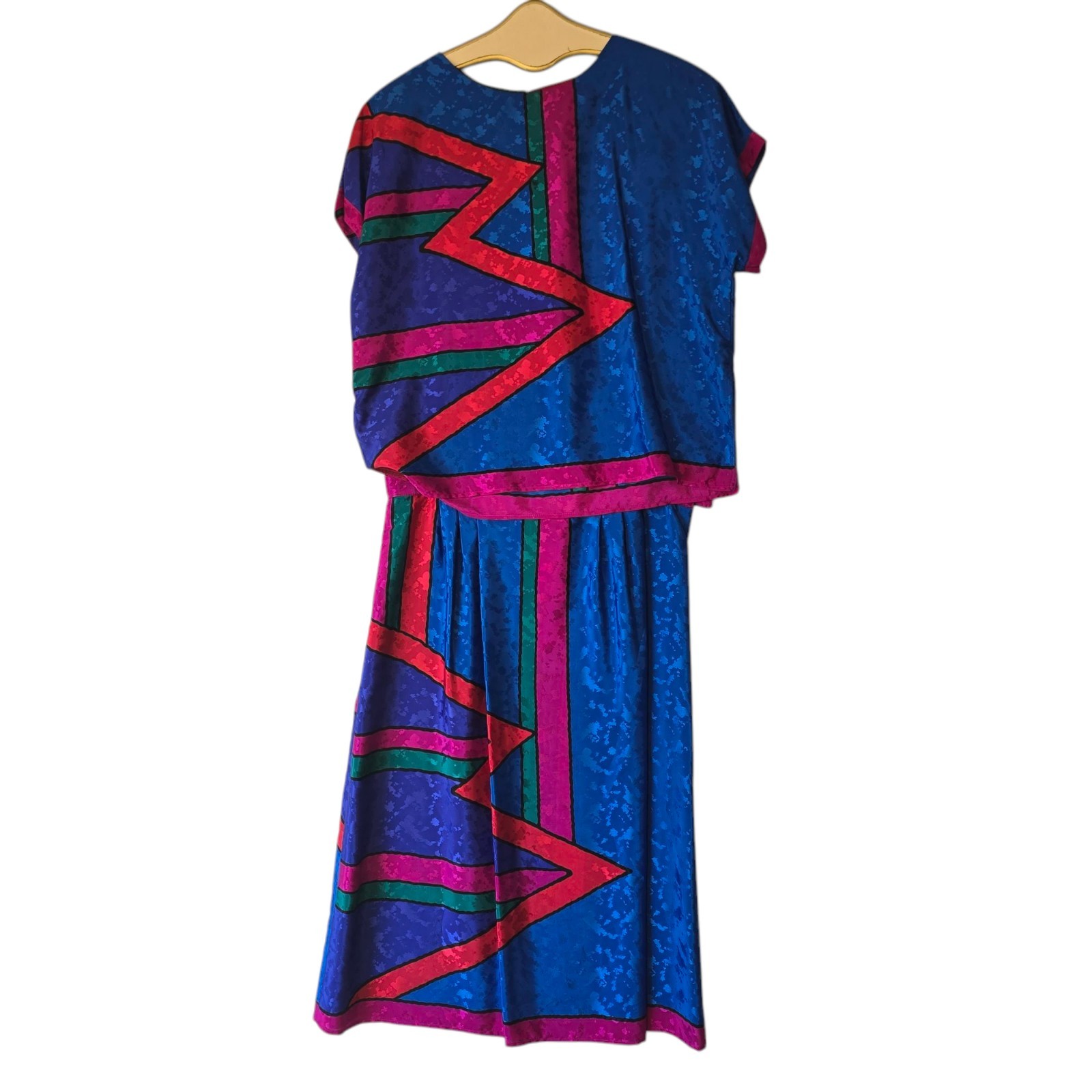 Vintage 80s 2 Piece Geometric Print Top & Culottes Set Abstract Women’s Size 16