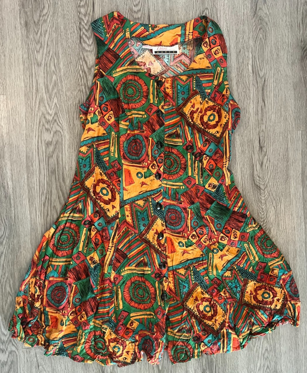 Diana Marco Vintage 1980/90’s Tribal Print Button Up Midi Dress Boho, Size L/XL