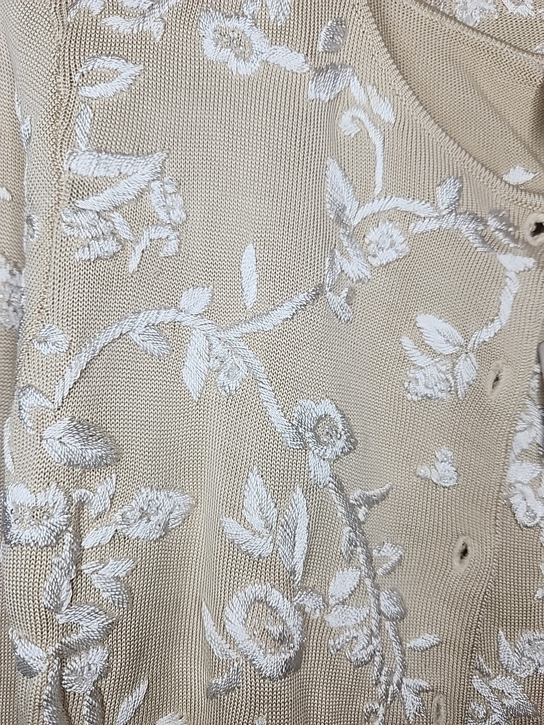 Oscar De La Renta Sweater Set Floral Embroidered 100% Silk Cardigan Sz 8P Vtg