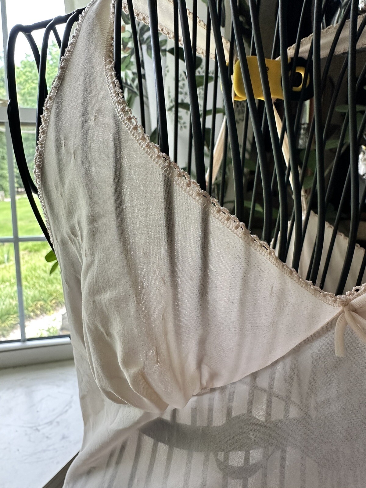 VTG 70s Vassarette Full Slip Dress Sheer Nude Lettuce Edge 34A