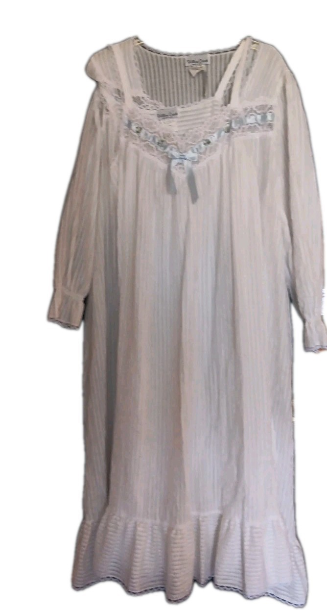 NWT Vtg WILLOW CREEK Long Nightgown/Robe Set L Prairie Romantic Victorian White