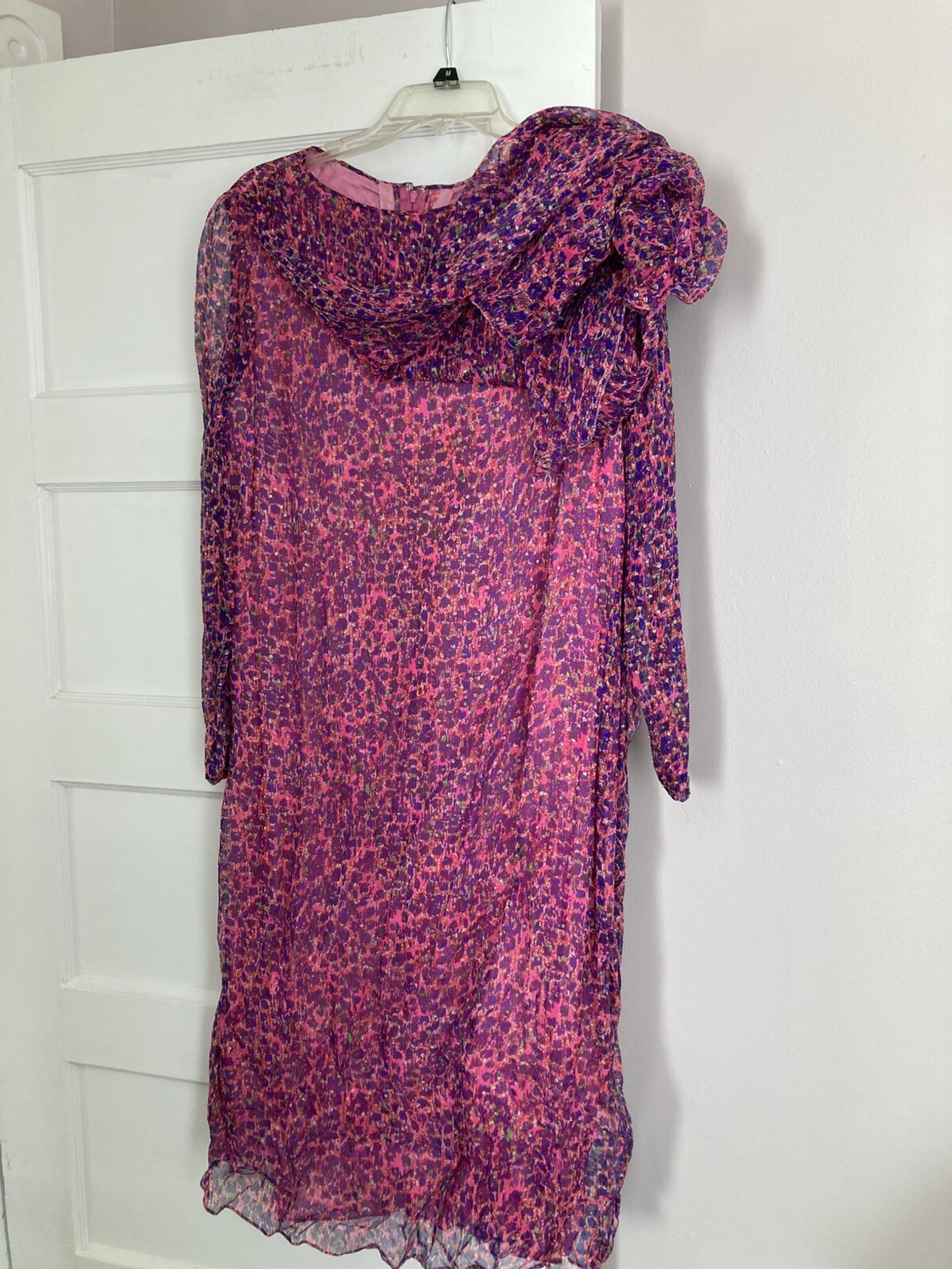 Sara Fredrick’s 1960s Vintage Pink Glitter Versatile Silk Wraparound Scarf Dress