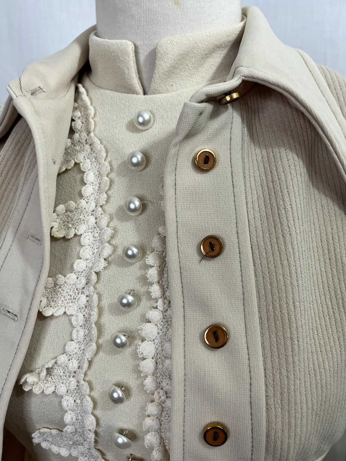 Vintage 1960s Womens Polyester Ivory Cream Mini Dress Coat Set Go-Go XS