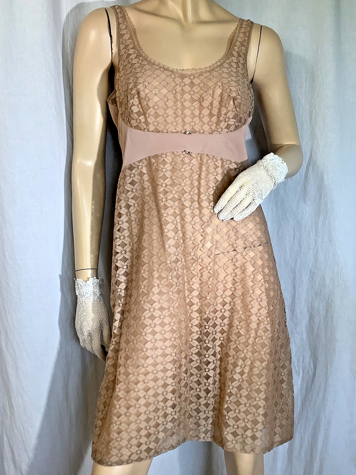 Vintage full slip Nylon lace Seamed beige L rockabilly Fit & Flare 60s Europe 44