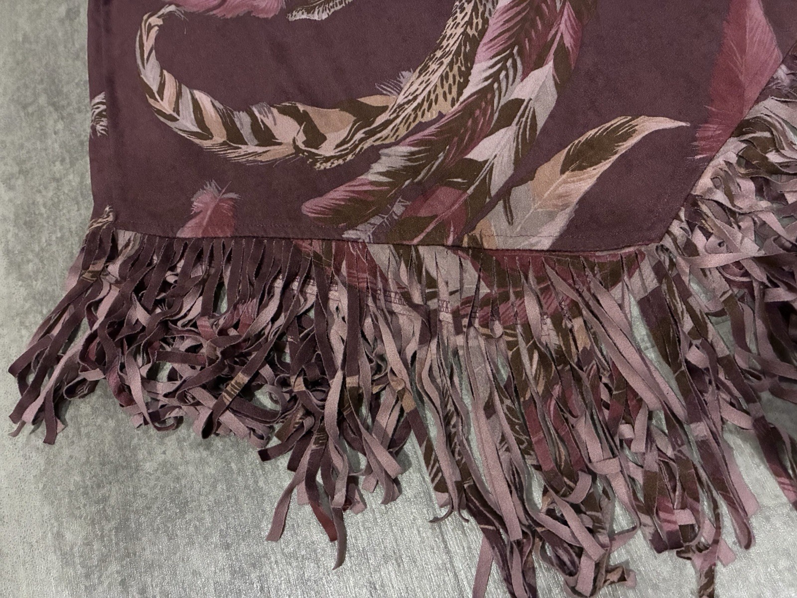 Jody California Fringe Feather Swirls Y2K Boho Faux Suede tank Top Small spring