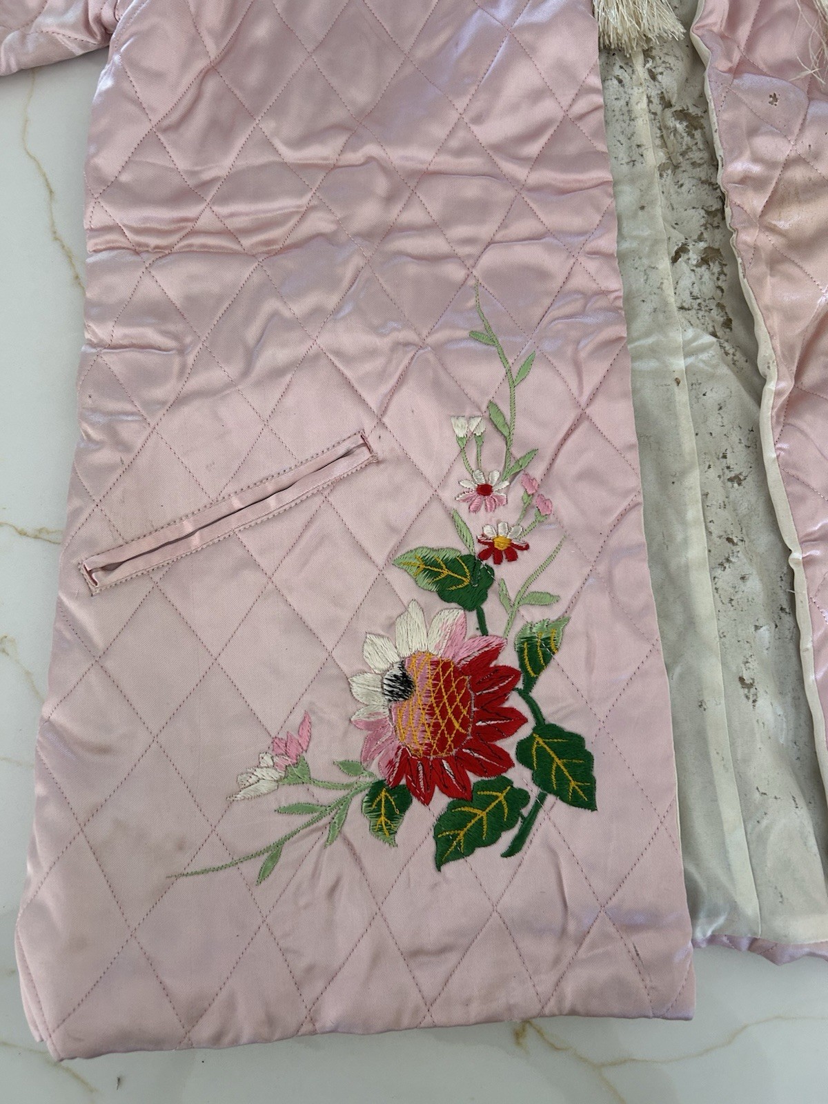 Vintage Japanese Quilted Jacket 1950’s Pink Floral Design See Photos Wear/tear