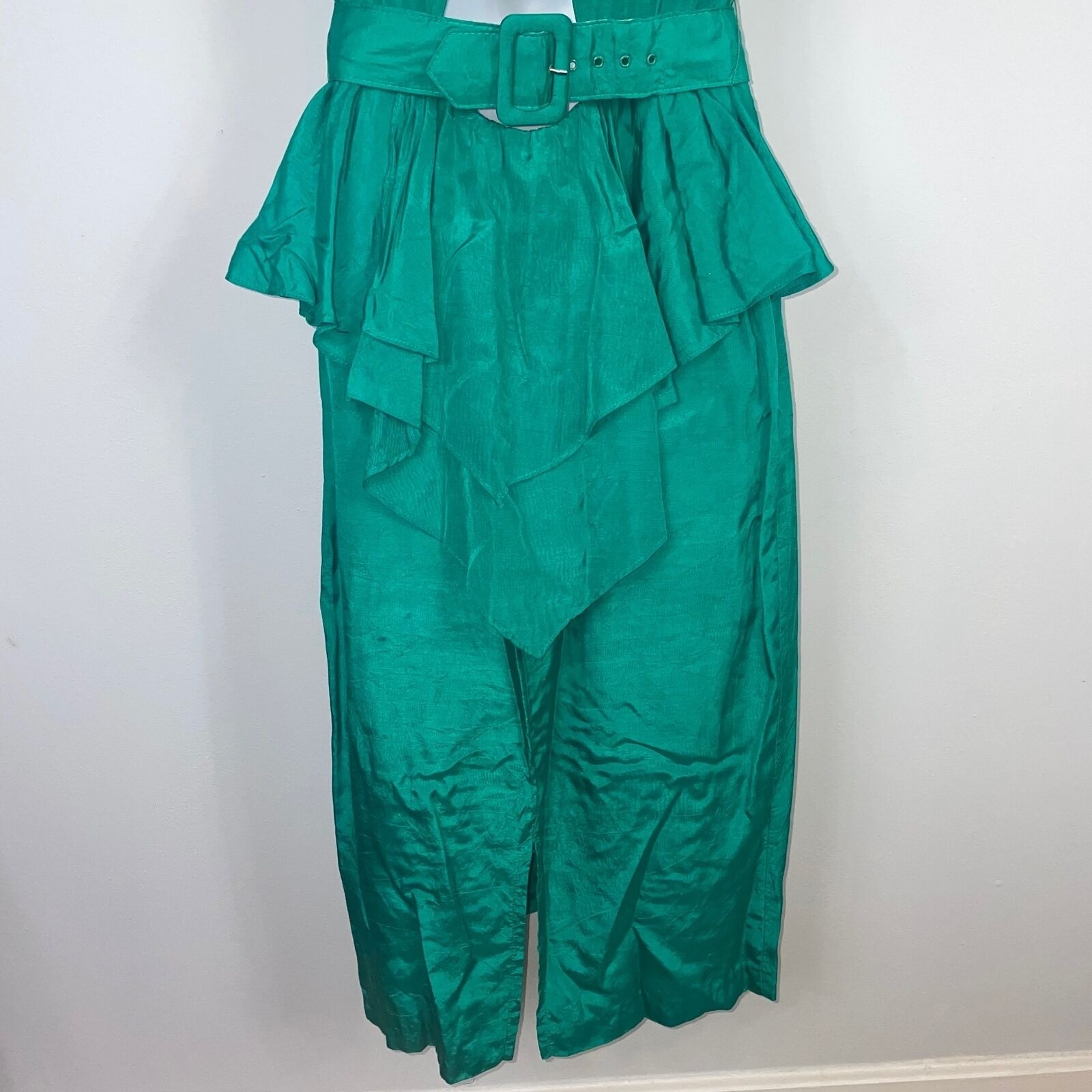 Vintage 80s Brioche Sheath Dress Womens M Green Short Sleeve Peplum