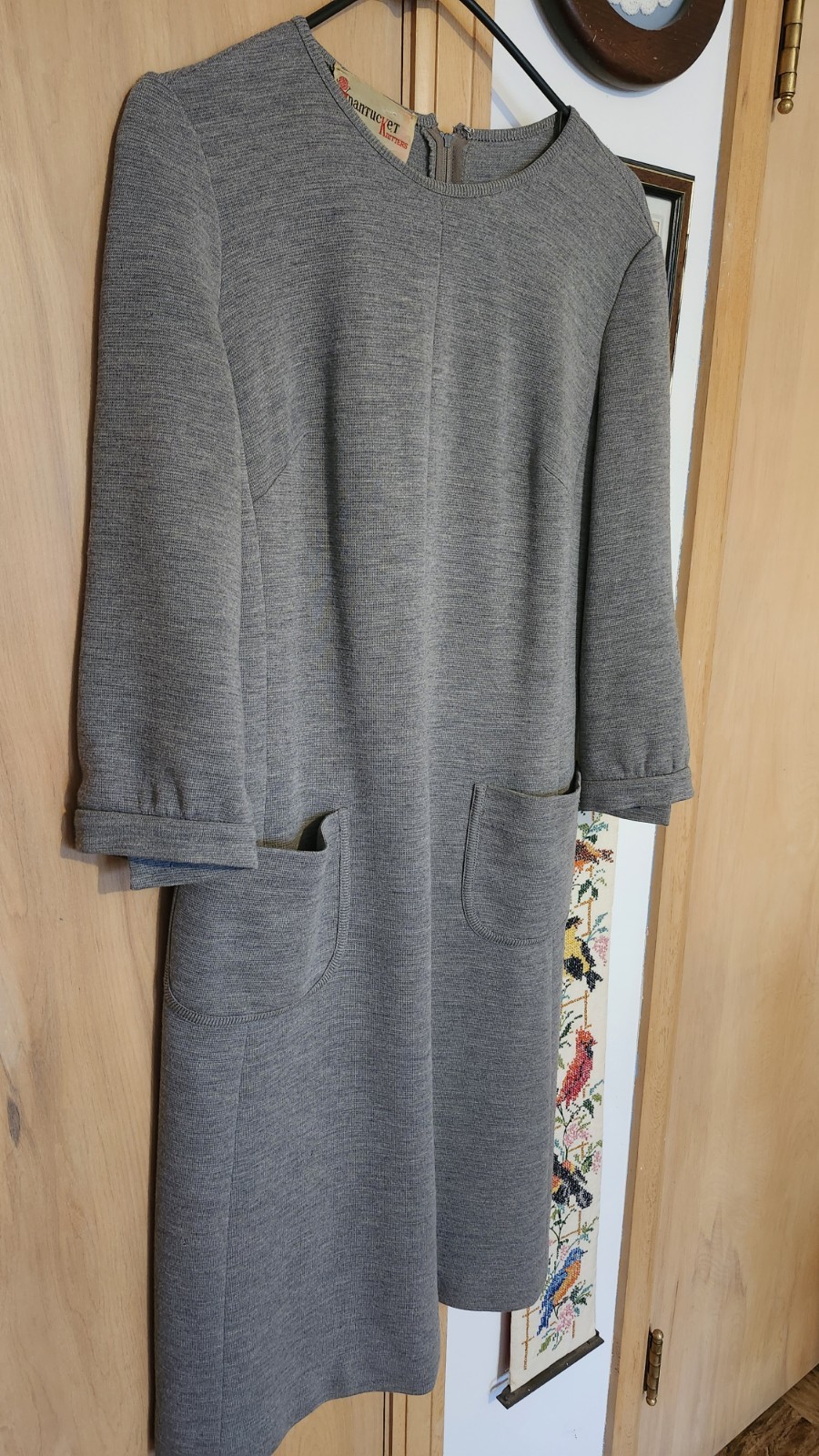 Vintage 1960s Medium Large Nantucket Knitters Gray Shift Dress Pockets