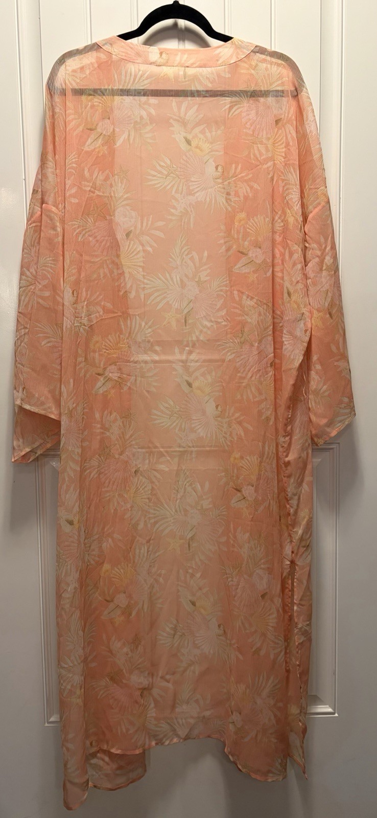 Kimono Kaftan Swimsuit Cover Up Duster Peach Coral With Belt 51” Long 27” Wide