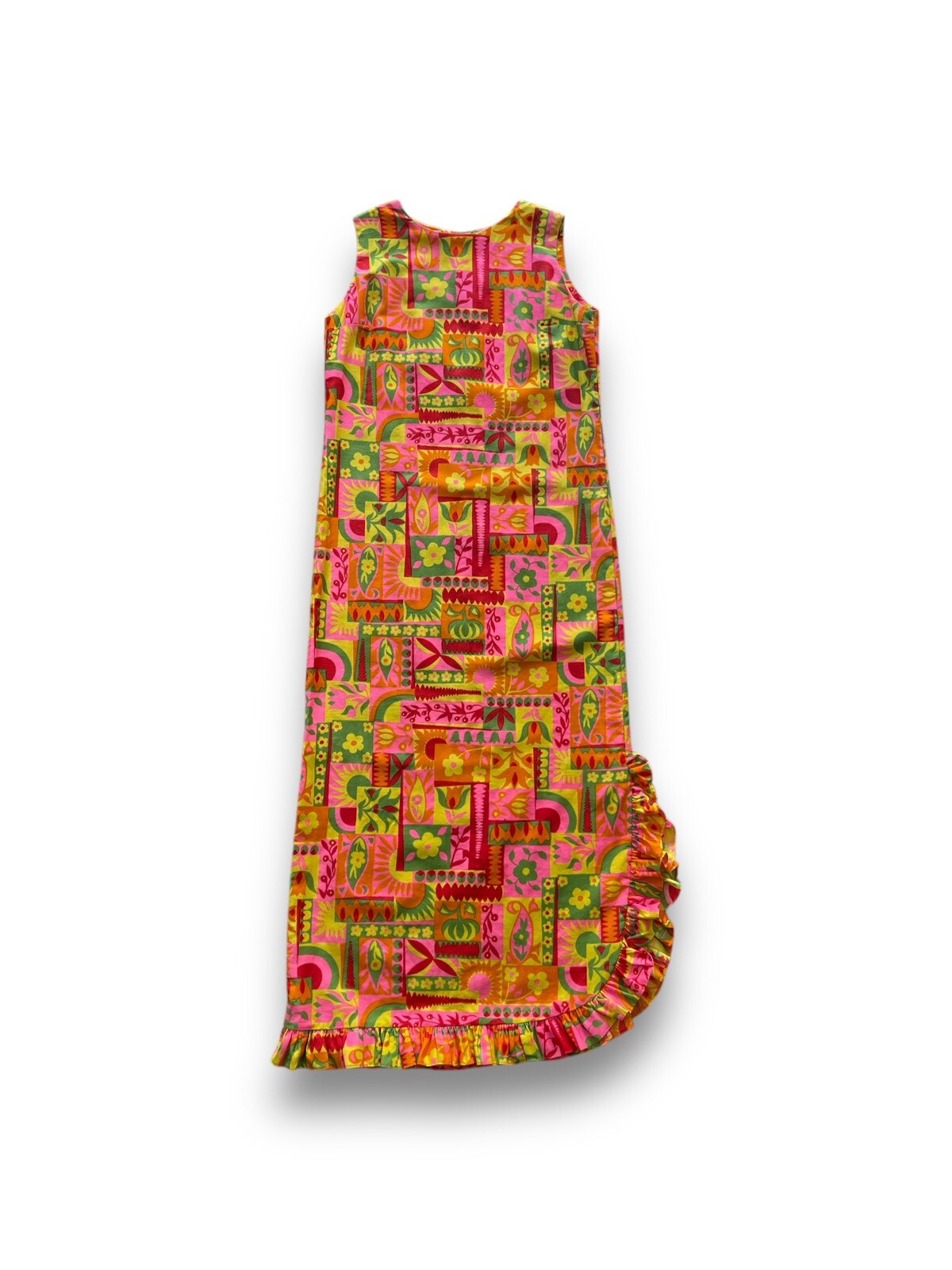 Vintage 70s Young Hawaii Flower Power Sleeveless Dress Size 12 Groovy Retro