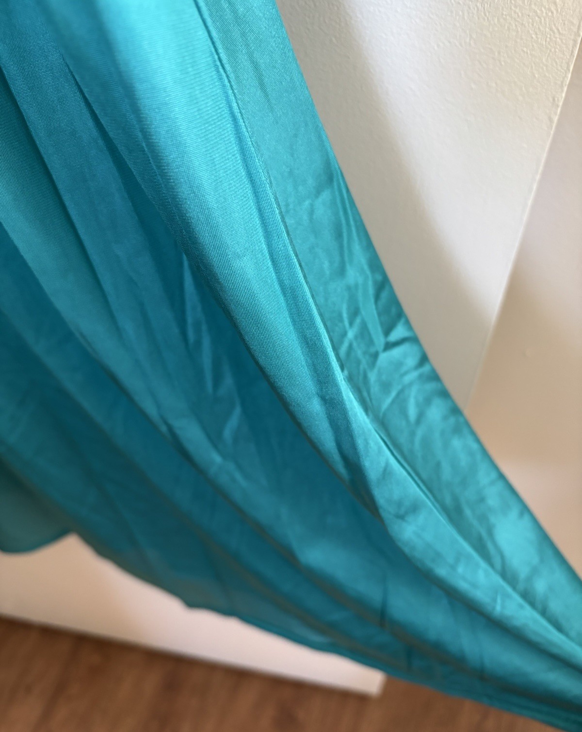 Vtg 1970s Miss Elaine Long Gown Teal Sz S Petite Union Made Lace Trim