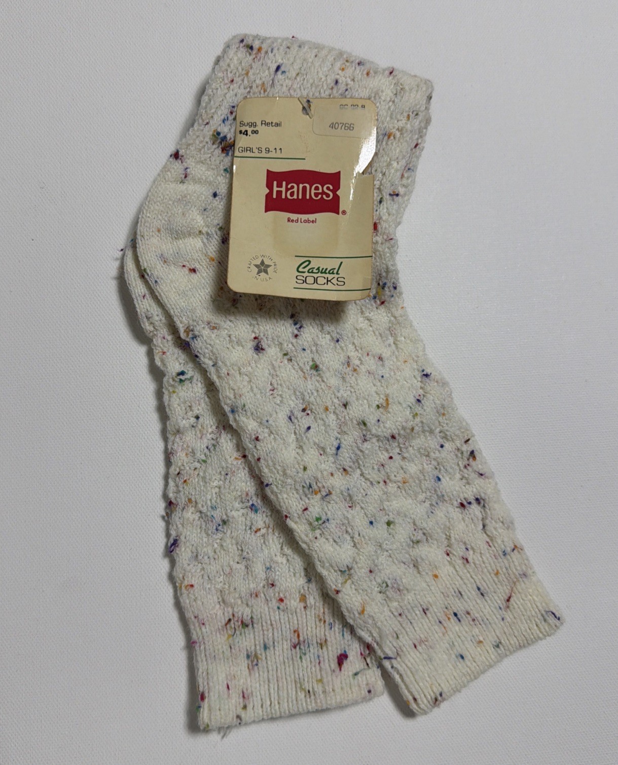 VTG Hanes Socks 9-11 Acrylic Nylon Crew NOS 80’s Confetti Colorful USA 90’s