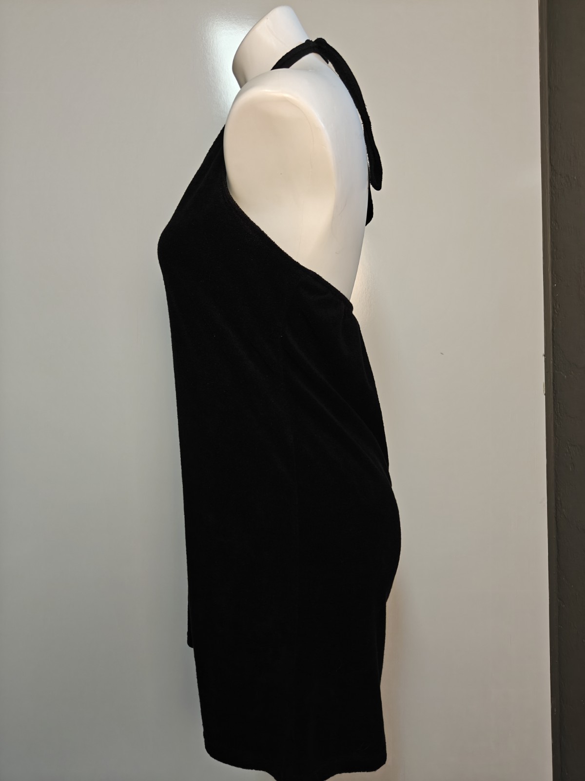 Metropolitan 80s Black Terry Cloth Pool Beach Coverup Small Halter Dress *Read